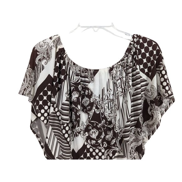 Chatoyant brown and white short sleeve drop‎ neck top size S - Picture 5 of 7